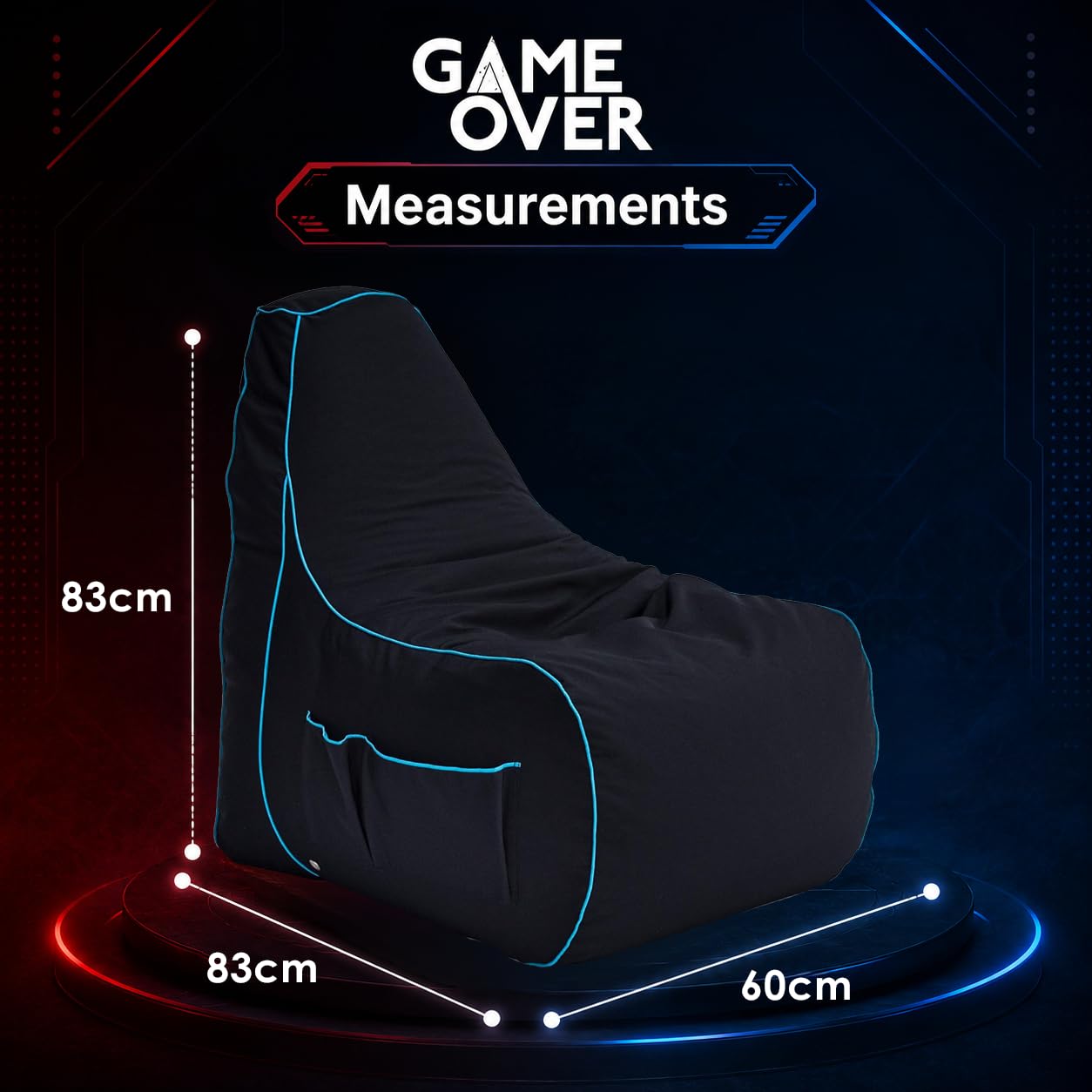 Game Over Poltrona Video Gaming Bean Bag | Puff Poltrona Sacco | per Soggiorni E Interni | Tasche Laterali per I Controller | Supporto per Cuffie | Design Ergonomico (Lich Blade)