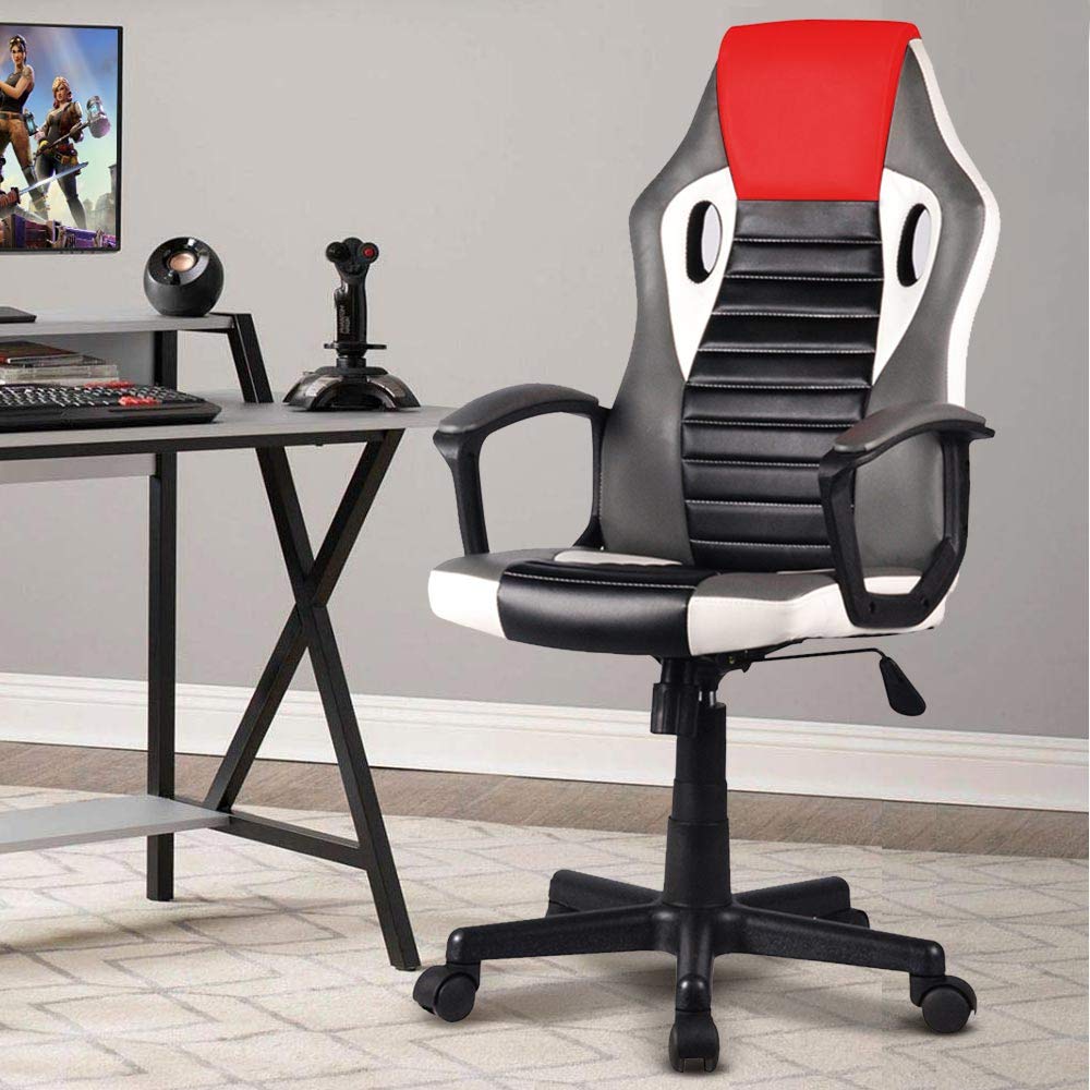 BAKAJI Poltrona Presidenziale Ergonomica Sedia Gaming Racing da Scrivana in Eco Pelle Arredo Ufficio Casa Cameretta Sala Riunioni Regolabile in Altezza Girevole e Direzionale (Rosso)