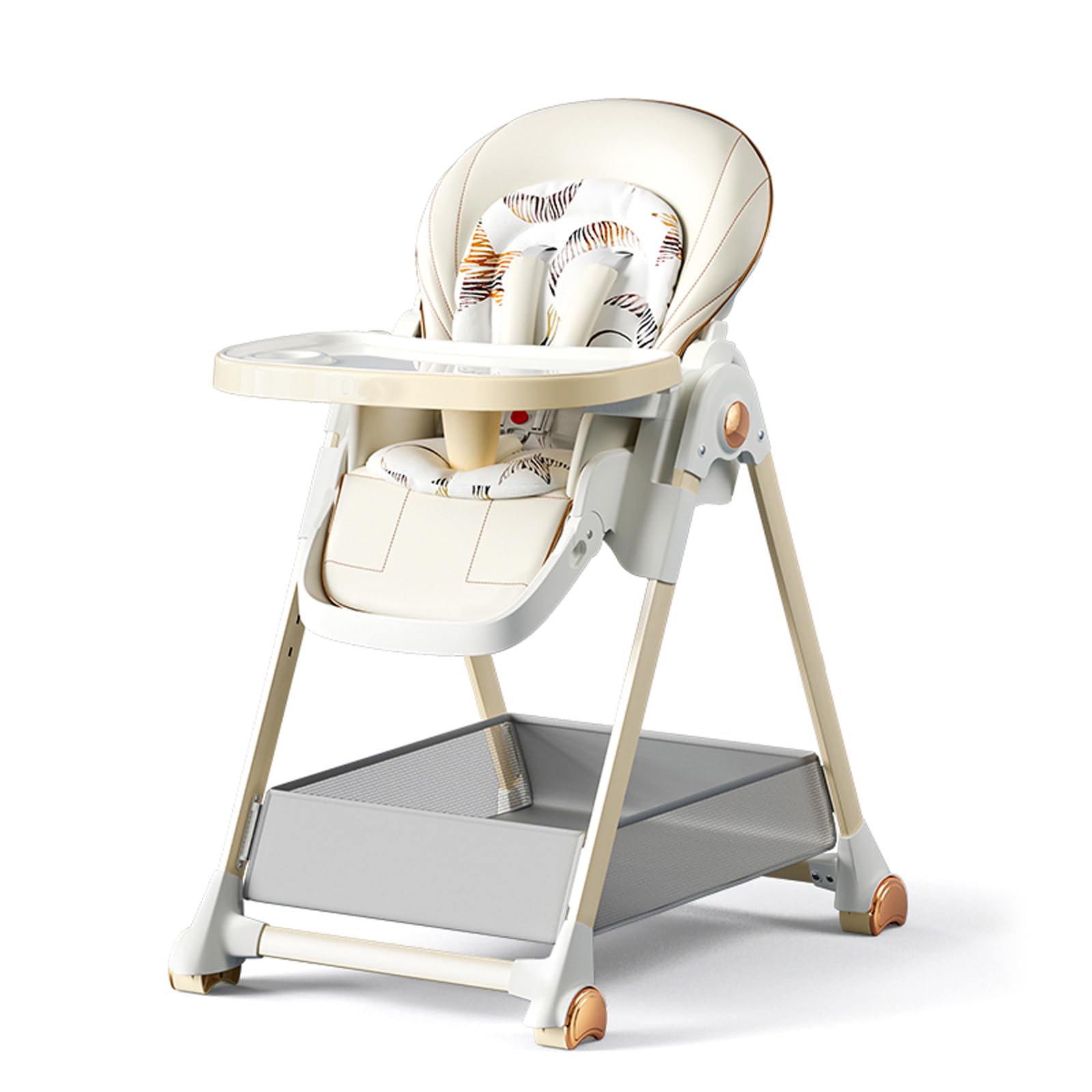 Veitoalioy PU-Leder Baby Hochstühle, Baby-Hochstuhl Kleinkind-Esszimmerstuhl mit 6 Verstellbaren Höhen und 3 Liegepositionen, Multifunktional Faltbar Umwandelbar (808 White)