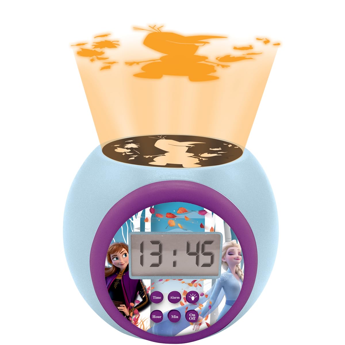 Lexibook RL977FZ Frozen 2 Anna and ELSA Projector Alarm Clock Disney with Snooze Function and Alarm Function, Night Light with Timer, LCD Screen, Battery Operated, Blue/Purple, Multicoloured