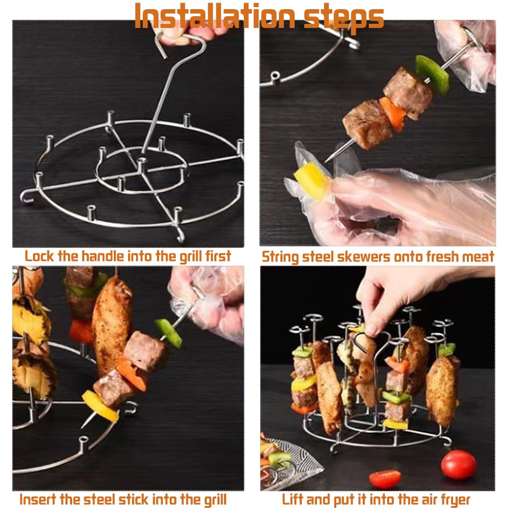 Spießständer Aus Edelstahl 304 – Für Luftfritteuse & Instant Pot, 15 Spieße, Antihaftbeschichtet