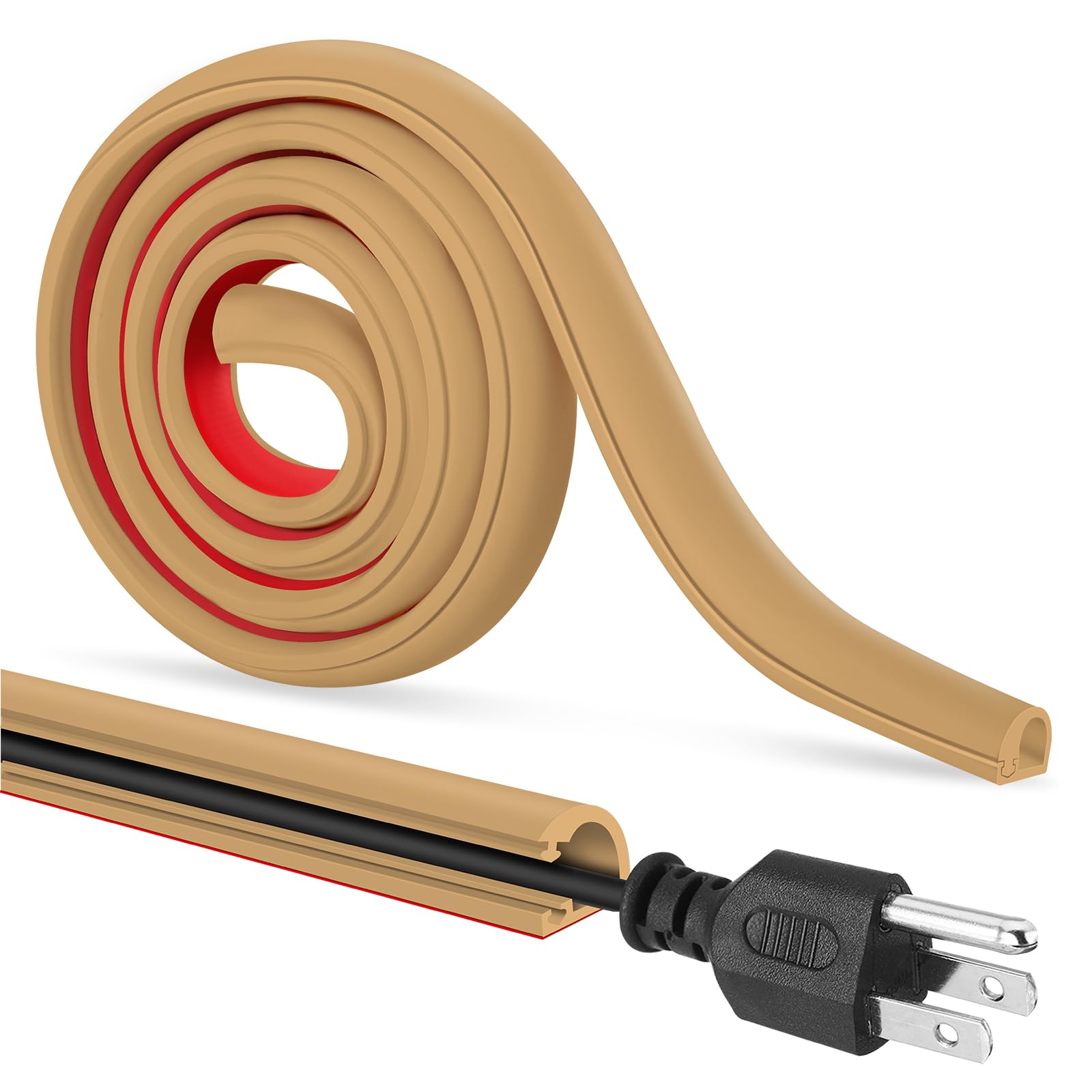 Self-Adhesive Cable Hider, Flexible Wire Cover Cable Raceway for Wires, Wall Mount TV, Home Audio, Network, Power, and Phone Line Managemen (Light Brown, 118inch)