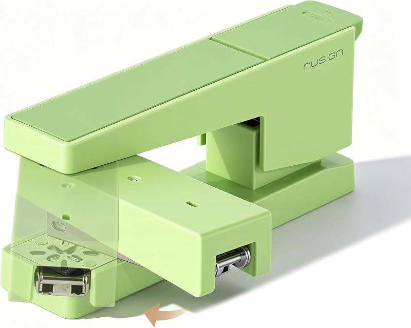 Swing-Arm Swivel Stapler, 25 Sheet Capacity, 360 Degree Rotate Desktop Staplers for Booklet or Book Binding, Green
