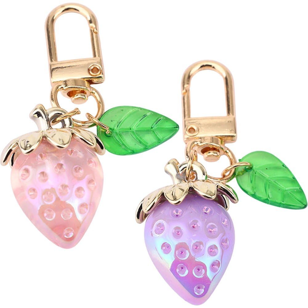 Fituenly Cute Strawberry Keychain 2 Pcs, 3d Fruit Bag Purse Charm for Women, Kawaii Strawberry Keychain Pendant, Key Ring Accessories for Handbags