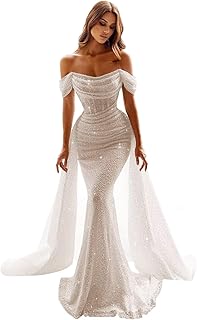 Mermaid Wedding Dresses for Bride Lace Appliques Tulle Boho Beach Bride Dress with Train He8921