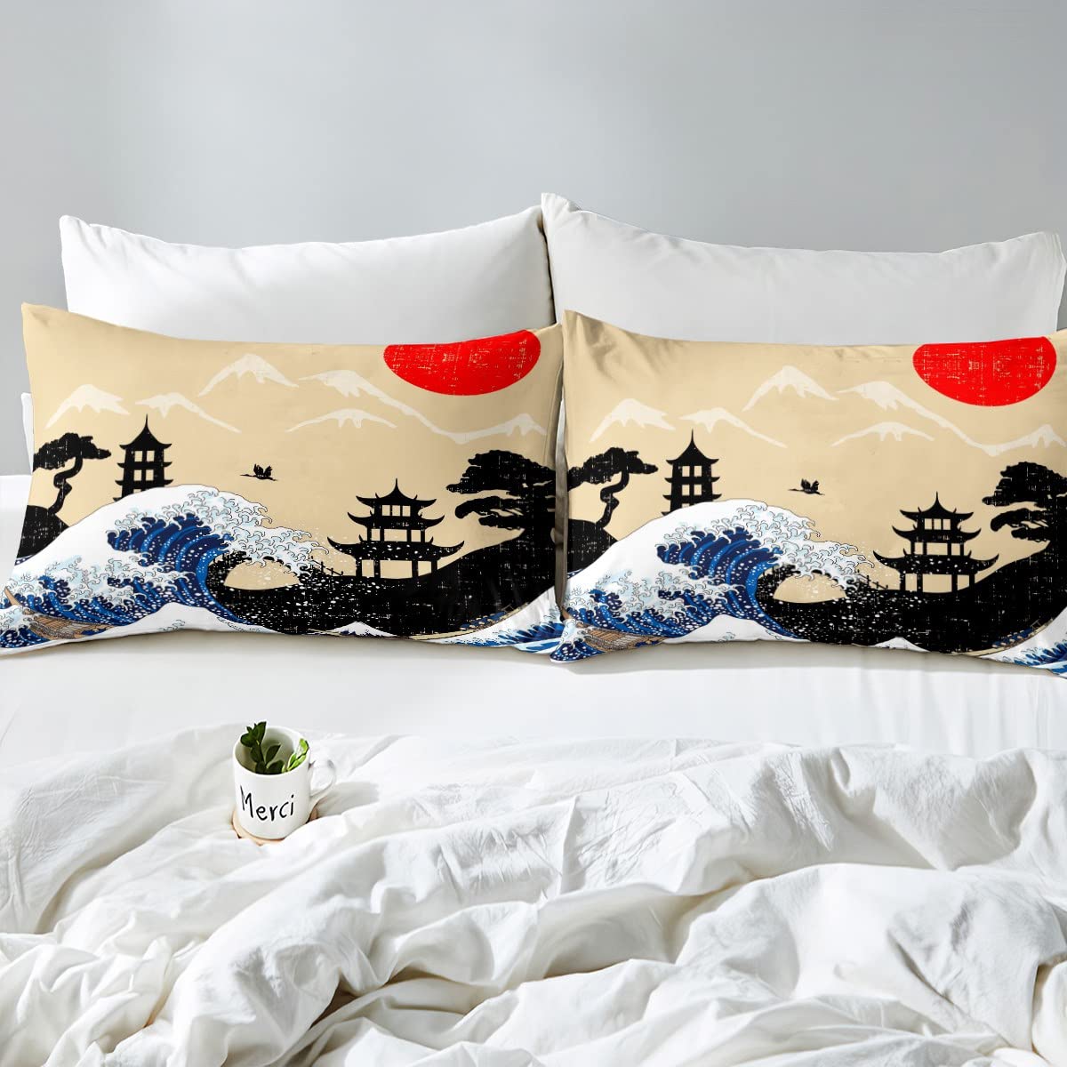 Japoński zestaw pościeli Ukiyoe Hokusai zestaw pościeli dla dzieci chłopców dziewcząt japoński styl Carne puchowa kołdra oddychająca kołdra zestaw pościeli pojedynczy rozmiar