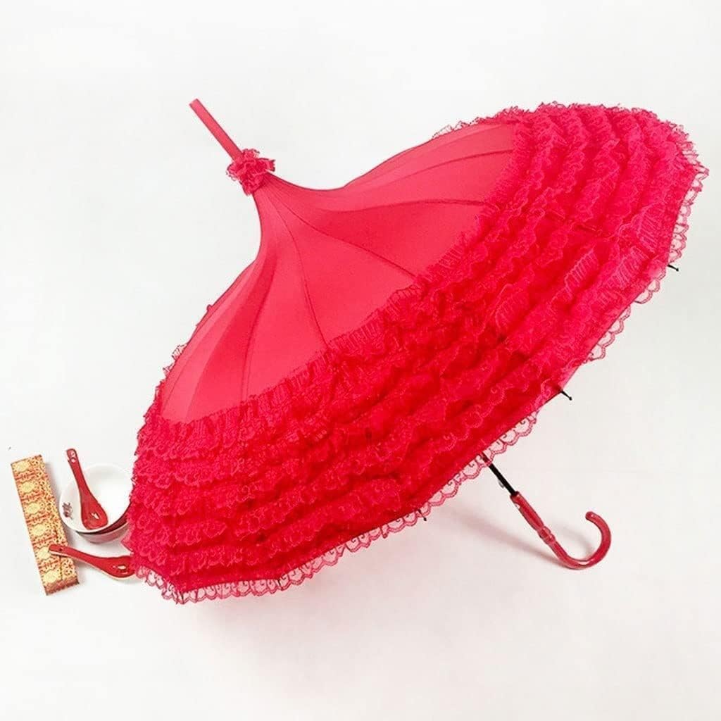 Car Umbrella Travel Umbrella Umbrella Wedding Chinese Style Stick Umbrella with J Handle Portable Windproof Red Cane Umbrella Umbrellas for Rain Windproo (Color : Rojo)
