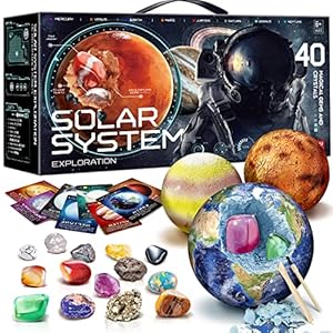 EDUMAN Gemstone Dig Kit – Dig up 40 Real Gems & Crystals with Mining Kit Tools, Solar System Eight Planets Toys for Kids Age 6+, STEM Science Educational Toys, Space Toys Gift for Boys and Girls