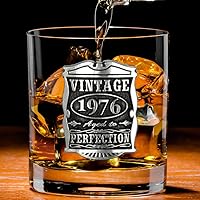 Vista 2 de English Pewter Company Vintage Years 1976 - Vaso de vidrio para 50 cumpleaños o aniversario, diseño de whisky Rocks, idea de regalo única