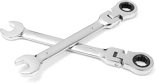 Miniatura 2 de KINJOEK Juego de 2 llaves de trinquete de cabeza flexible de 0.276 in 12PT, juego de llaves métricas de trinquete con movimiento de 5 y 72 dientes