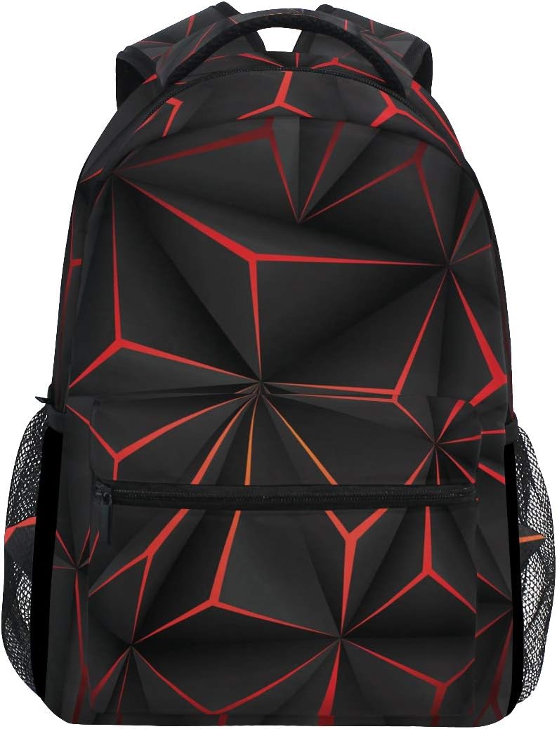 Amkong Grand sac à dos 3D géométrique noir polygone rouge futuriste sac à dos durable pour ordinateur portable, voyage, école, cartable avec plusieurs poches, Noir , taille unique Amkong Grand sac à dos 3D géométrique noir polygone rouge futuriste sac à dos durable pour ordinateur portable, voyage, école, cartable avec plusieurs poches, Noir , taille unique