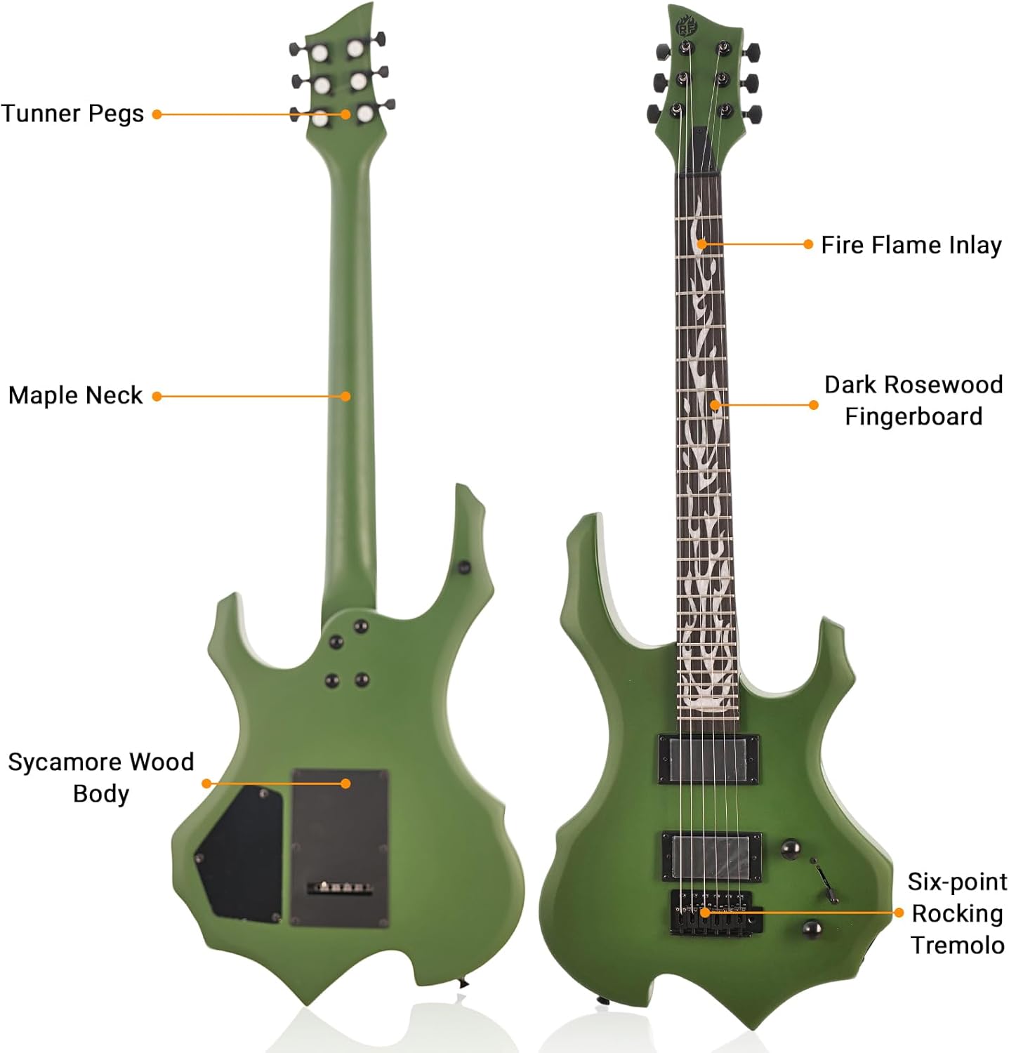 Electric Guitar Full Size Flame Design Set with Guitar Bag, Shoulder Strap, Amp,Tremolo Arm, Cable, Plectrum-Perfect for Beginners & Pros Solid Body Guitar (Olive Green)