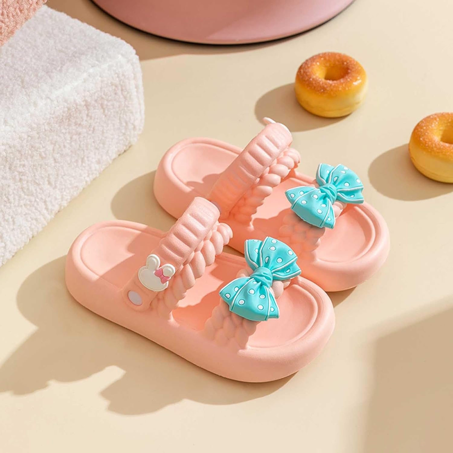Toddler Slippers Fashionable Bow Platform Slide Sandals, Summer Indoor Home Style, Non-Slip Heightening EVA Shoes