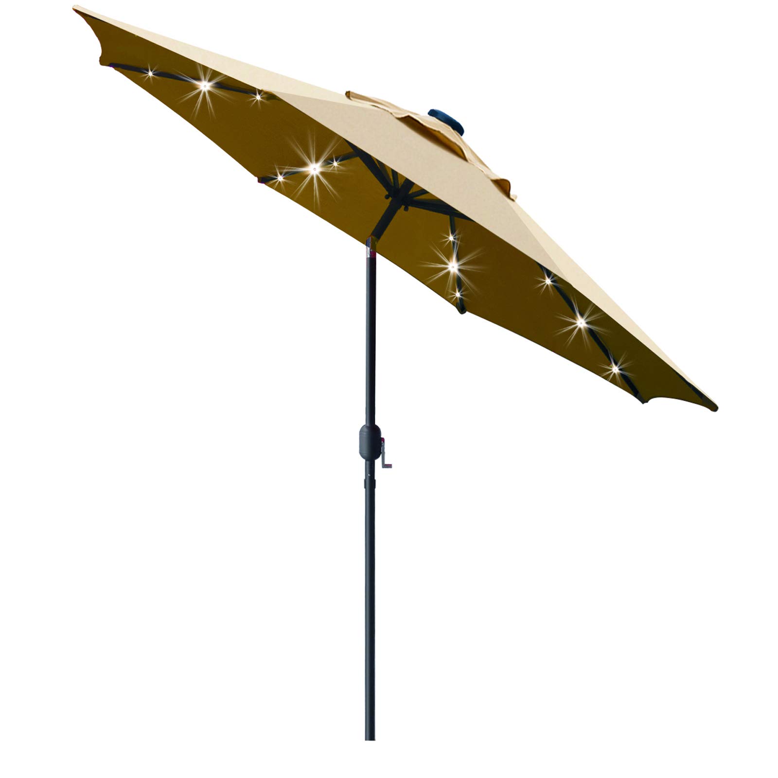 Sunnyglade 9' Solar 24 LED Lighted Patio Umbrella with 8 Ribs/Tilt Adjustment and Crank Lift System (Light Tan)