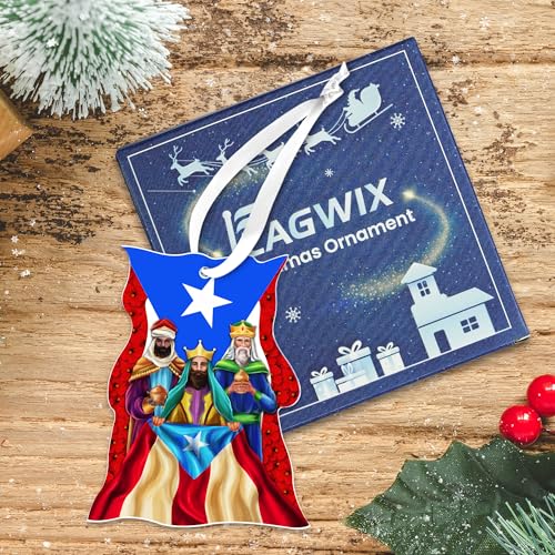 FLAGWIX Puerto Rico Gifts for Women Men - Three Kings Day Acrylic Christmas Ornaments 2025 for Tree Decorations - Puerto Rico Christmas Ornament Gifts for Mom Dad, Friend Gift Ideas