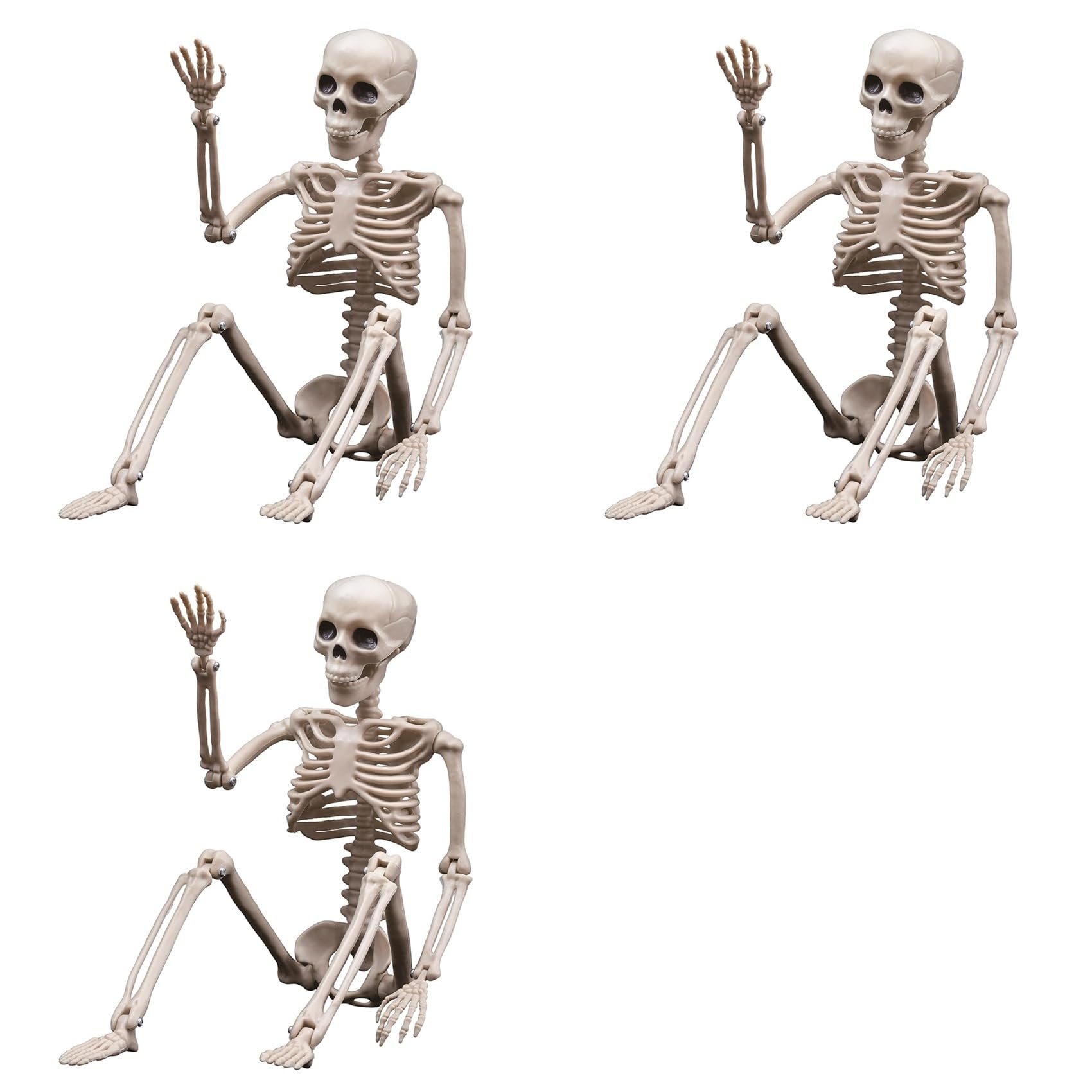 Vjsujehgy 3X Halloween Skeletons Decorations, Posable Plastic Skeleton, Full Body Skeleton with Movable Joints
