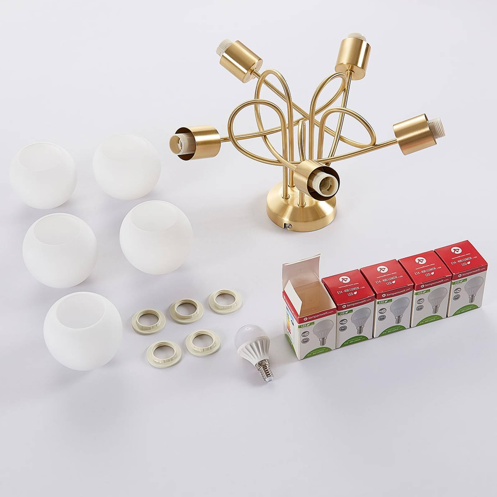 Lindby Lámpara de techo Elaina (Moderno) en Dorado hecho Vidrio e.o. para Salón & Comedor (5 llamas, E14) lámpara