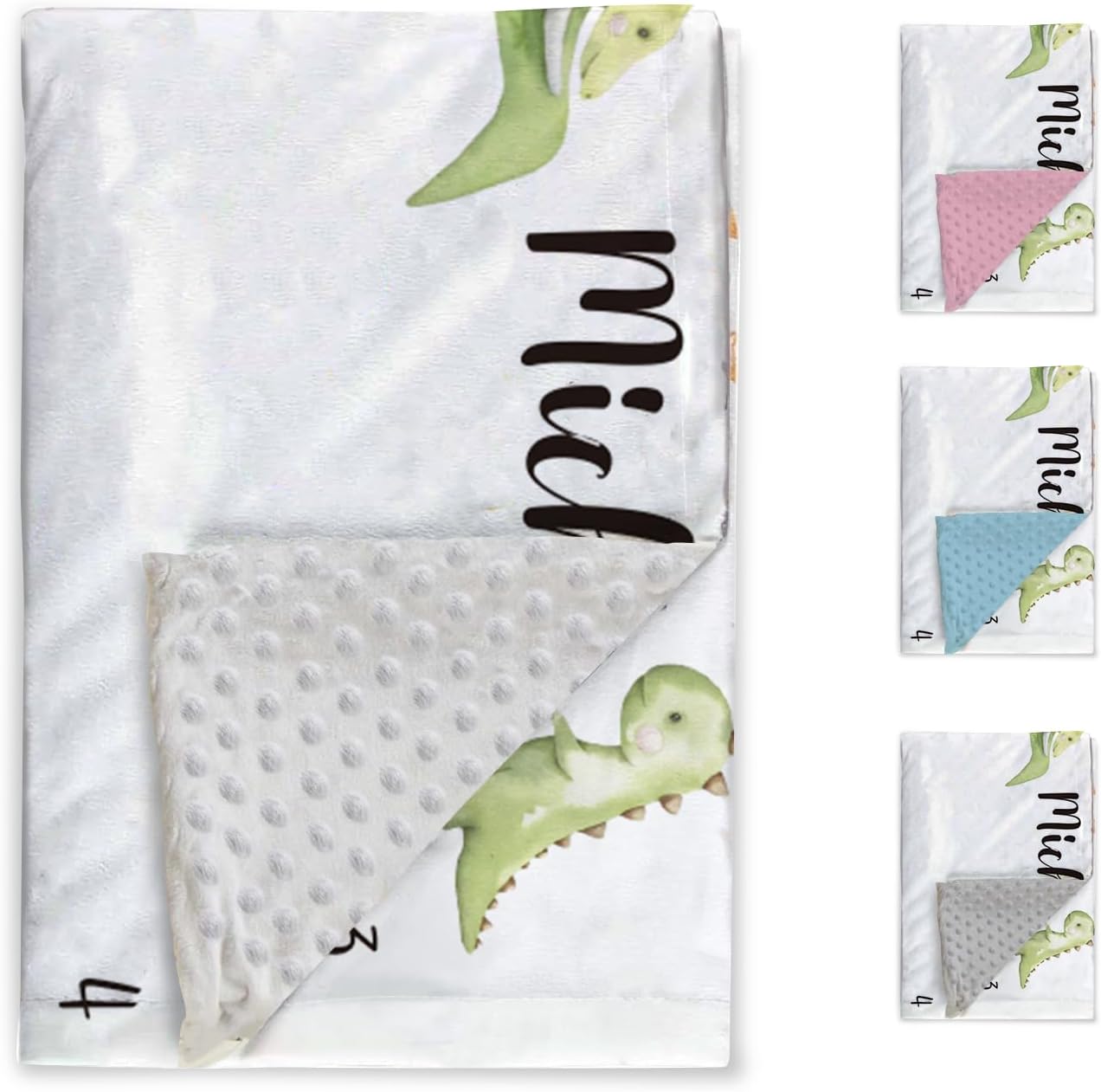 Custom Baby Monthly Milestone Blanket - Custom Name with Dinosaur Designs Photography Background - Soft Plush Blanket with Double Layer Dotted Backing for Boys Girls Gift Color01(30"x40")