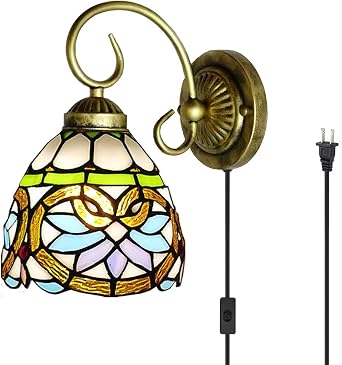 Kiven Wall lamp E26 1-Light Plug-in Bulb not Included Wall Sconce Glass Shade 6 Foot Black CordBD0530