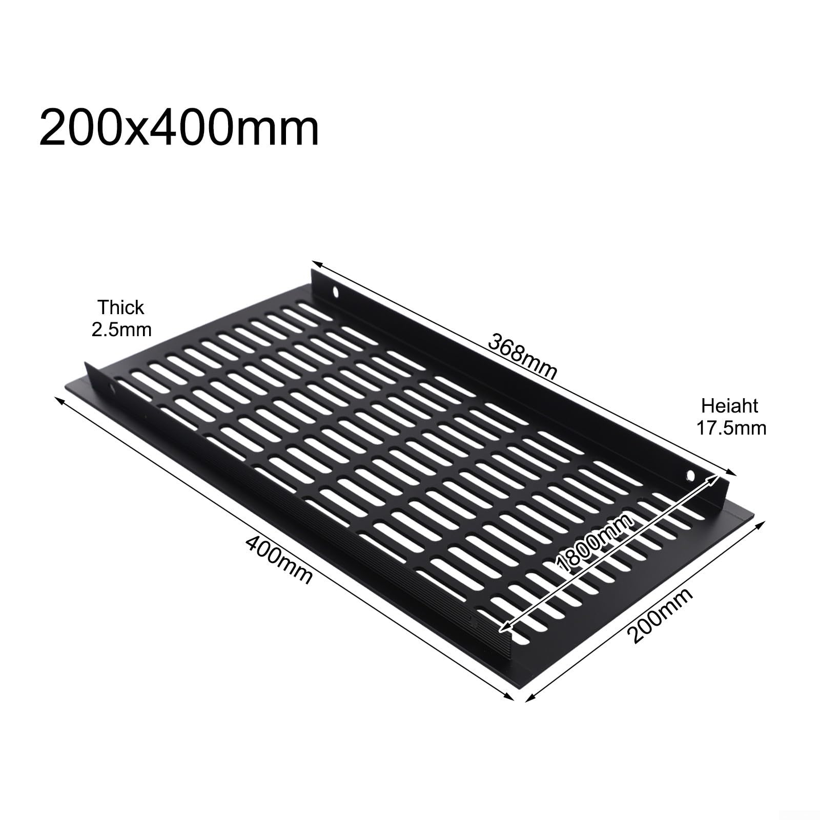 Rechteckiges Lüftungsgitter für Kleiderschrank und Schuhschrank, fördert die Luftzirkulation (schwarz, 200 x 400 mm)