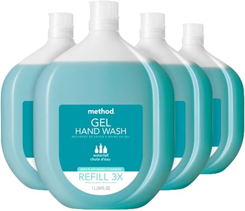 Method Recambio de jabón de manos de gel, cascada, botella reciclable, 34 onzas, paquete de 4