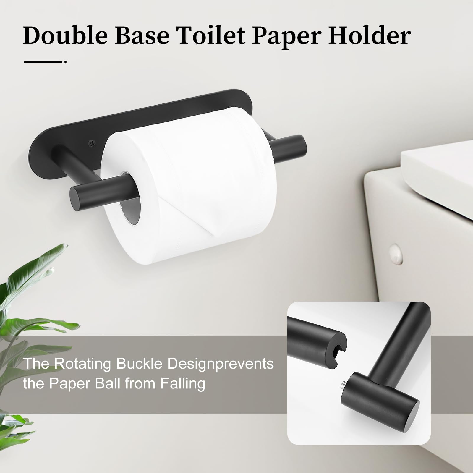 Matte Black Toilet Paper Holder, Upgraded SUS304 Stainless Steel Toilet Roll Holder, Modern Double Base Paper Towel Holder Wall Mount for Bathroom, Kitchen, Washroom