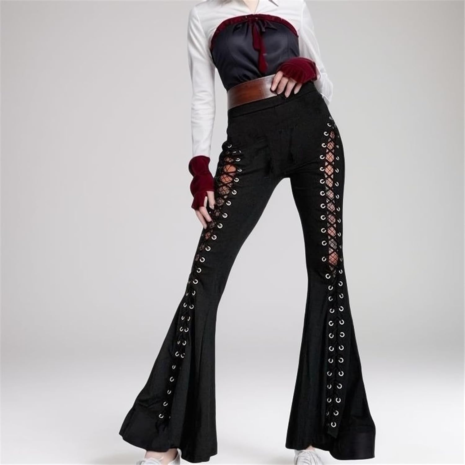 Goth Trendy Bell Bottom Pants for Woman Flared Y2k Alt Western Punk Hippie Rave Rock Disco Lounge Vampire - Image 3
