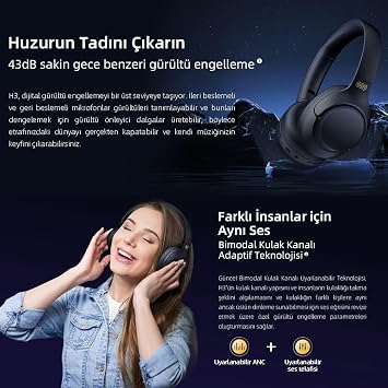 QCY H3 Hybrid ANC Hi-Res Bluetooth 5.4 Headphone Wireless Headset Dual Device Support Blue
