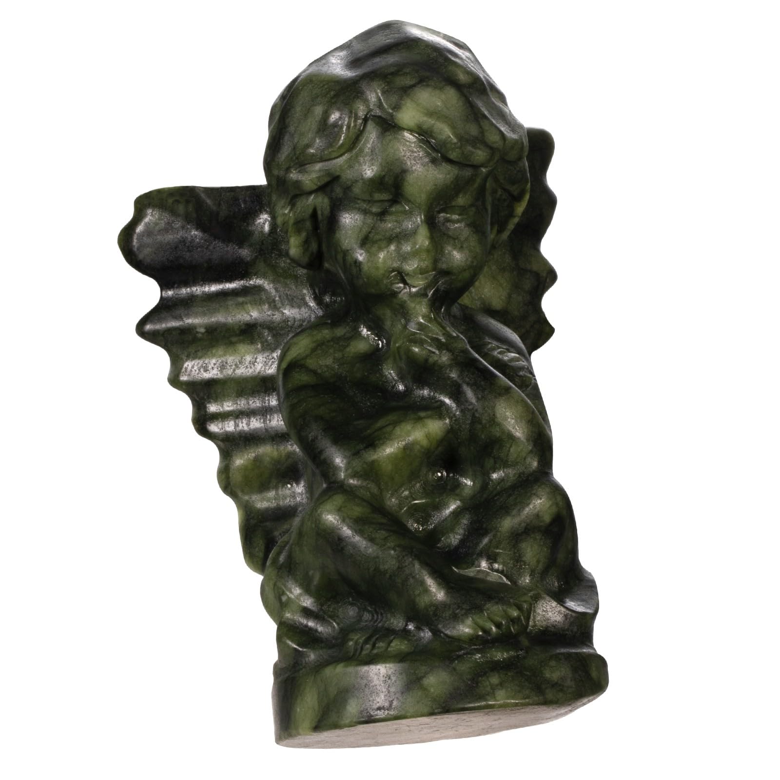 mookaitedecor Hand Carved Natural Green Jade Crystal Thinking Baby Angel Figurine Statue Good Luck Guardian Angel Gift