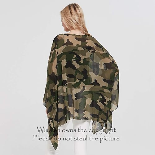 Miniatura 6 de Wiiiwish Poncho de gasa transparente para mujer, suelto, liso, largo, murciélago, caftán, túnica