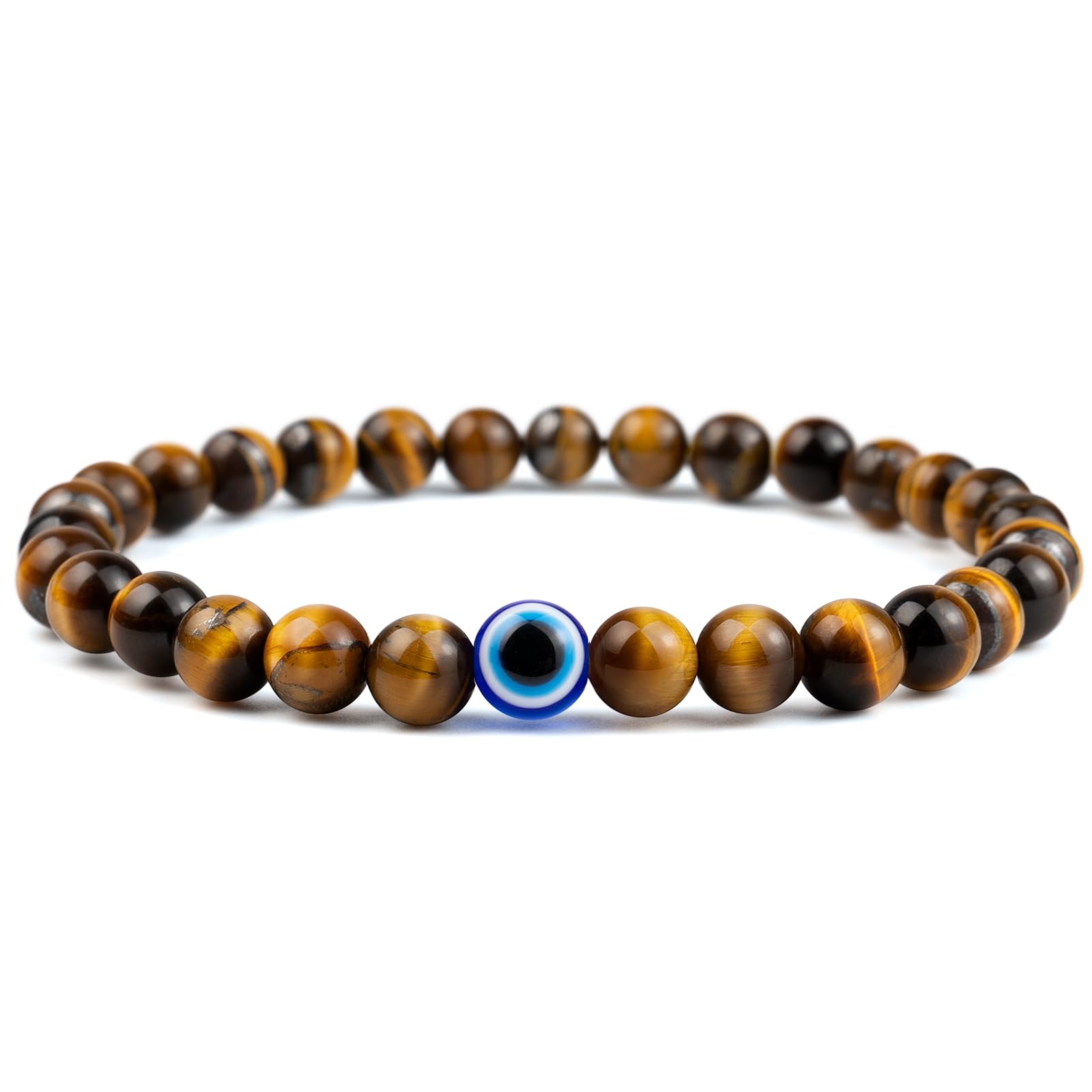 Lameybrt Naturstein Achat Elastisches Evil Eye Armband Kit mit Charms Verstellbar für Männer Freund für Geschenk Jungen Stretch Armband für Kerl Geschenke 6mm, Achat