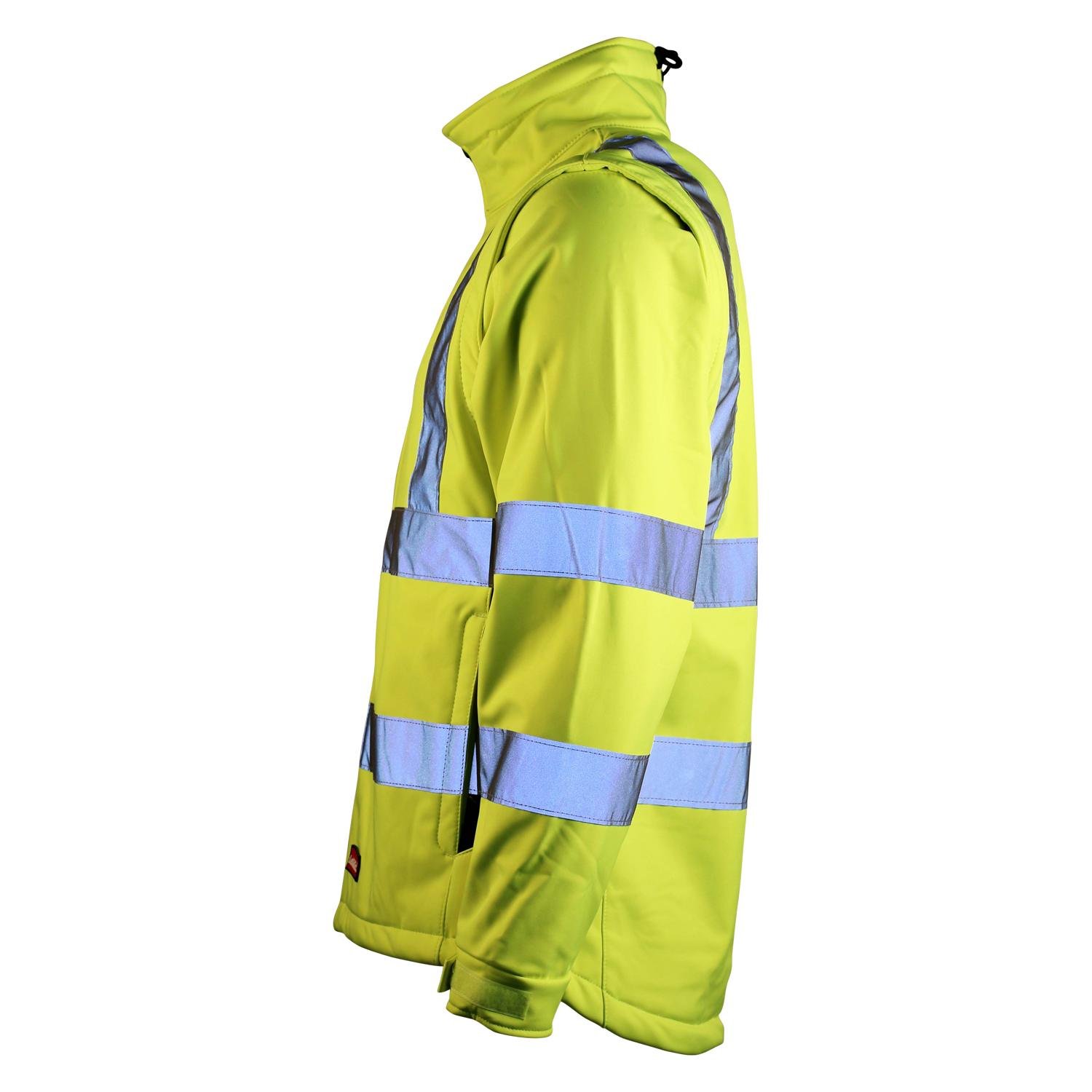 LeiKaTex Softshell-Warnschutzjacke für Herren und Damen (XL, Neongelb/Marine) winddicht, wasserabweisend, atmungsaktiv, abnehmbare Ärmel, Fleece Innenstoff EN 20471 Arbeitsjacke
