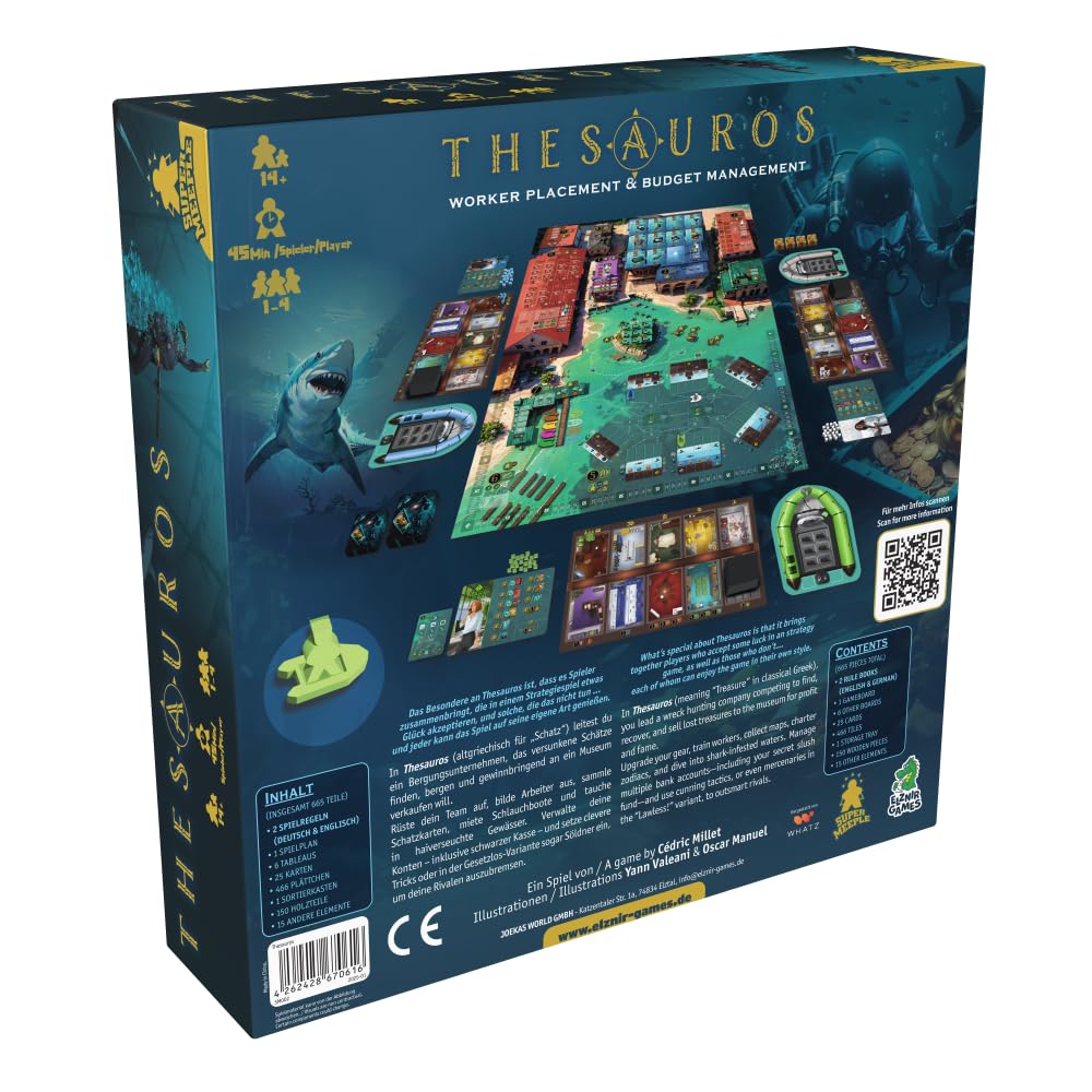Thesauros – Strategisches Eurogame um Schatzsuche & Budgetmanagement – Worker Placement mit Tiefsee-Setting – Solo- & Expertenmodus – Deutsch & Englisch – ELZNIR Games