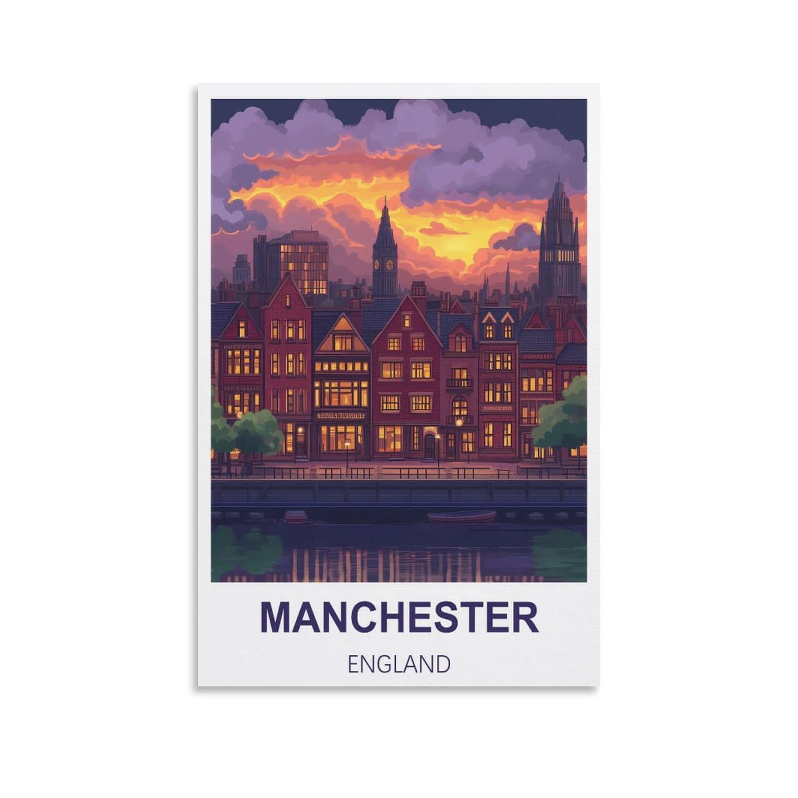 Fjiwecwsq Unframe-Style Manchester England Vintage Travel Poster 16X24inch(40X60cm) Canvas Wall Art Painting Prints