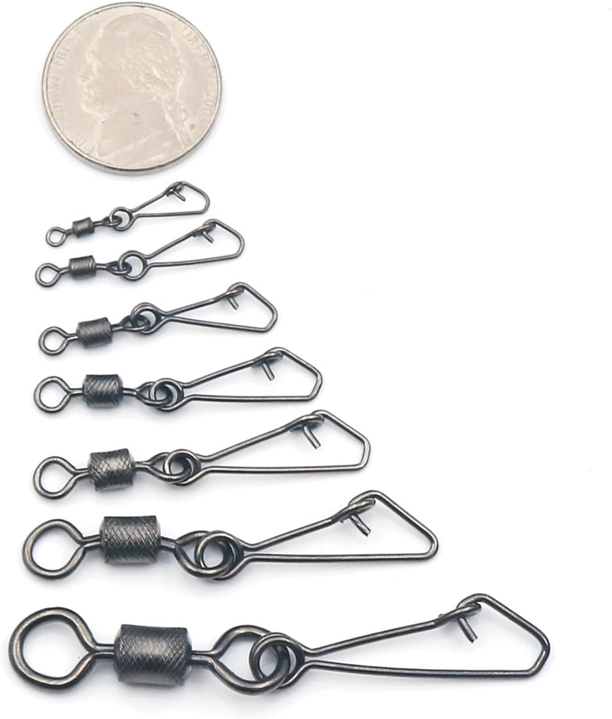 50Pcs Rolling Swivel Hooked Snap Fishing Swivel Snap with Carabiner Stainless Steel Fishing Connector
