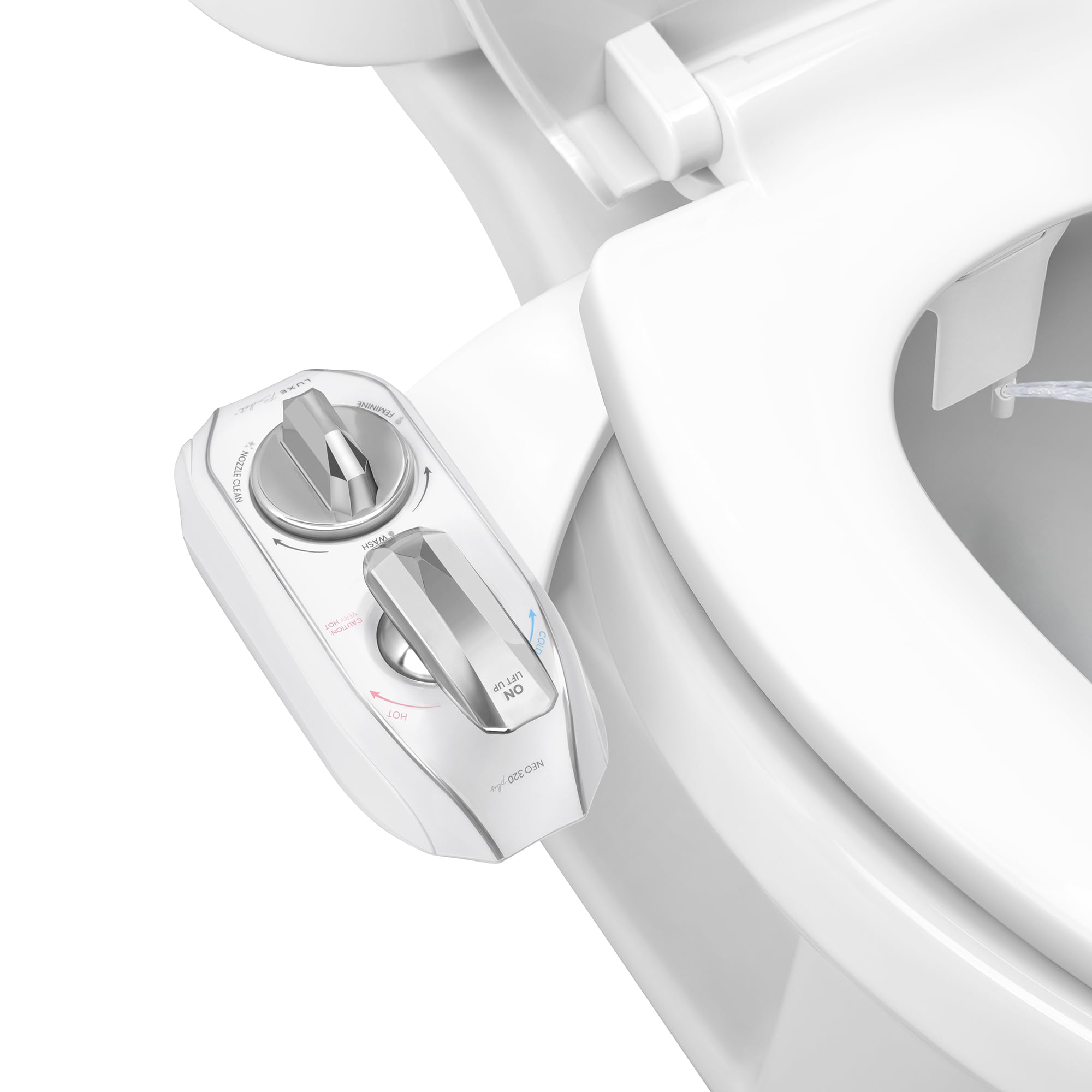 LUXE Bidet NEO 320 Plus - Warm Water, Dual Nozzle, Non-Electric Bidet Attachment for Toilet Seat, Patented Slide-In Install, 360° Self-Clean, EZ-Lift to Clean, Feminine & Rear Wash (Chrome)