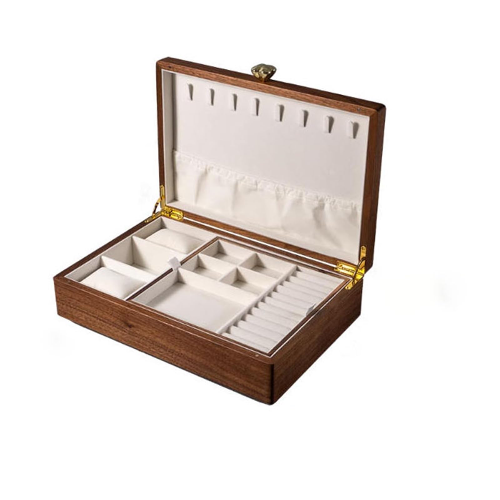Boîte à bijoux en bois massif double couche de grande capacité avec rangement montres