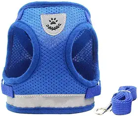 Coleira Peitoral para Cachorros e Gatos com Colete Reflexivo Regulável e Guia de Passeio (Azul, P)