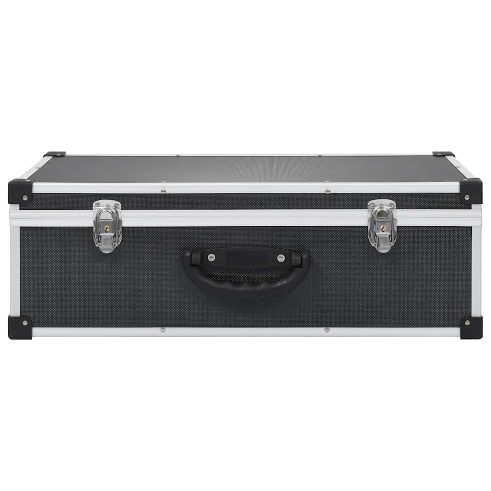 Robuster CD-Koffer mit Aluminiumbeschichtung, Holz-ABS-Material, Schwarz, 56,5 x 29,5 x 18,5 cm, abschließbar, für CD-Organisation und Schutz 91855