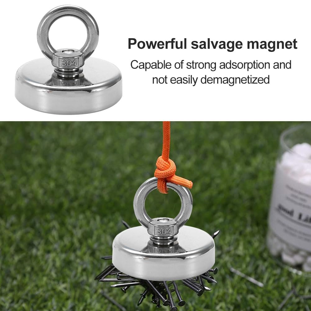 Magneti Neodimio Forza, Potente Magnete al Neodimio, con forza di 62 kg, Rotondo Magnete da Pesca Super Potente con Golfare, Calamite per Pesca Magnetica, Salvataggio Nel Fiume, Recupero di Oggetti