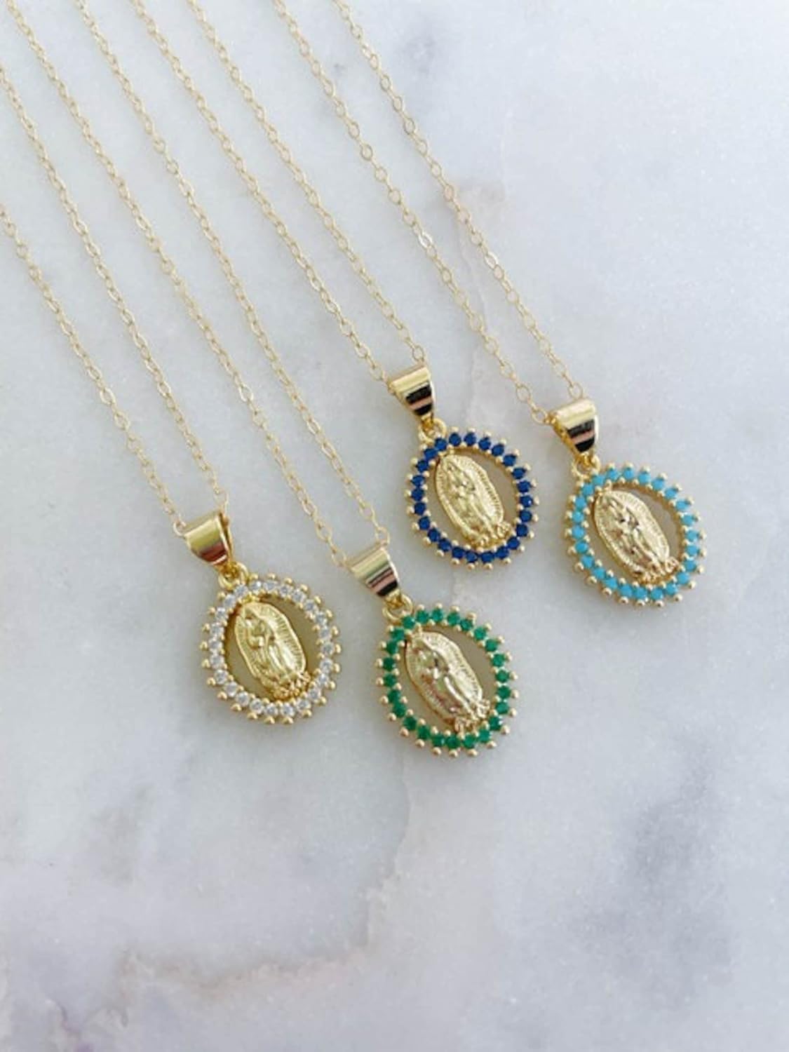 Gold Virgin Mary Necklace, Crystal Mary Necklace, Religious Jewelry, 14k Gold Filled Chain