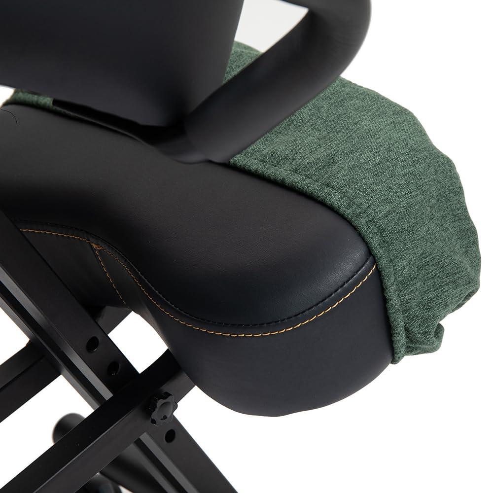Suguri Silla ergonomica rodillas para oficina el hogar y la hecho de cuero ecológico. Kneeling chair para el dolor de espalda, active posture. Cubiertas intercambiables incluidas. Verde botella