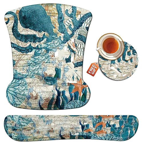 Mouse Pad Wrist Rest Support Set Keyboard Wrist Rest Pad O Ergonomic Mousepad Memory Foam Comfortable Keyboard Pad Come with A Coffee Cup