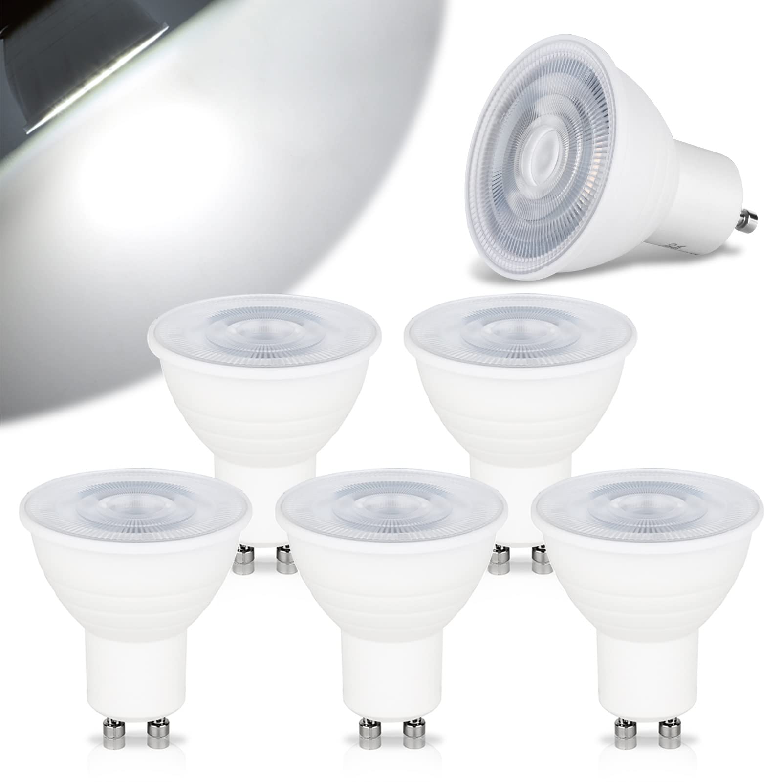 GU10 LED Light Bulbs, 5W Cool White 6000K 500LM Dimmable GU10 Spot Light Bulb AC 220-240V, Equivalent for 50W Halogen Lamp, 120° Beam Angle, 6 PCS