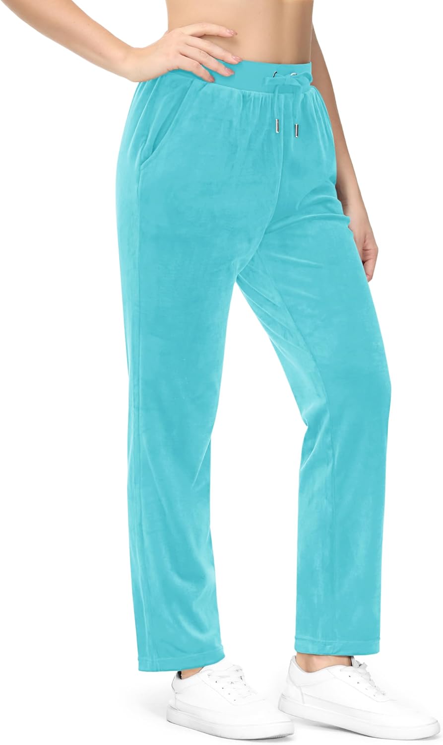 MAGCOMSEN Women's Velour Pants Soft Velvet Straight Leg Sweatpants Elastic Waist Warm Lounge Pant with Pockets - Image 2