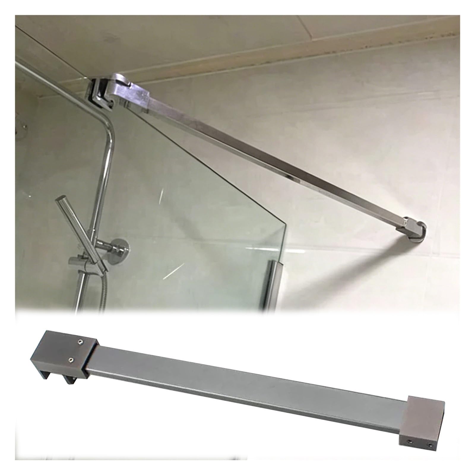 MZZKFC Frameless Glass Stabilizer Bar，304 Stainless Steel Shower Glass Support Bar, Fixed Panel Support Rod 19.7 23.6 27.6 31.5 35.4 39.4 43.3 47 51 55 59in(Gray,1200mm/47.2")