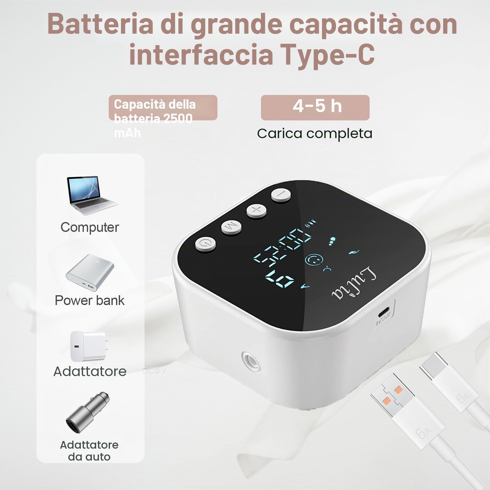 Lulia Tiralatte Elettrico, 4 Modalità e 9 Livelli, Forte Aspirazione, Anti-riflusso, Portatile Tiralatte Latte, Pompa per allattamento senza dolore, Display LED, Senza BPA