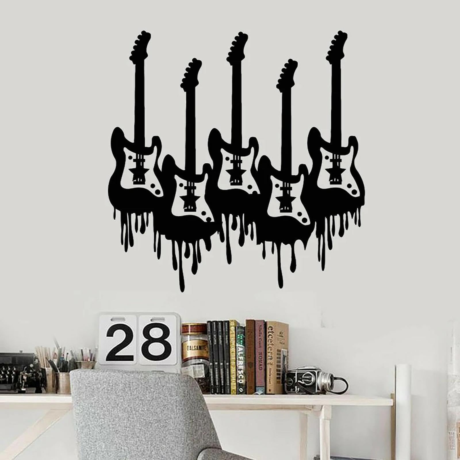 Electric Guitar wall Sticker Musical Instrument Rock Music Studio Teen Bedroom Interior Decoration Door and Window Sticker