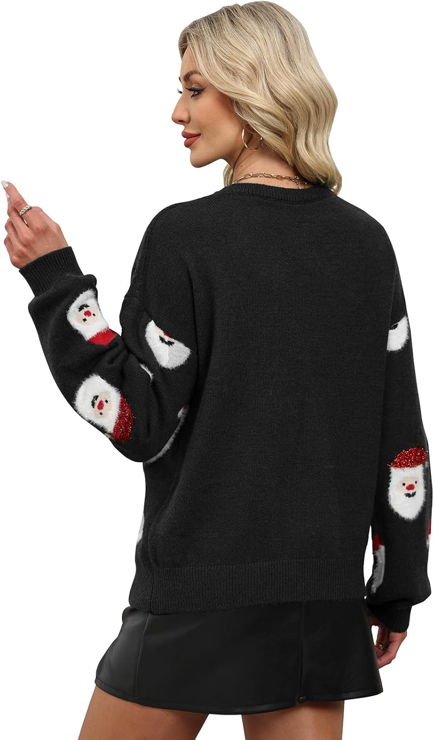 Ugly Christmas Sweater for Women Funny Santa Long Sleeve Knitted Xmas Pullover Cute Wintertime Holiday Parties Tops - Image 4
