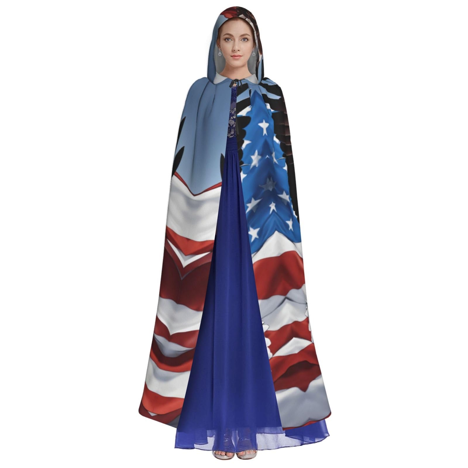 LIXLZH Eagle with USA Flag Print Hooded Cloak Universal Adult Cape Witch Costume Halloween Costumes Carnival Cloak